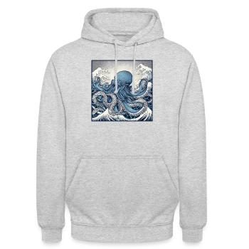 Oktopus Kanagawa - Unisex Hoodie - Hellgrau meliert - Vorne - Alina (178cm) & Michal (187cm)