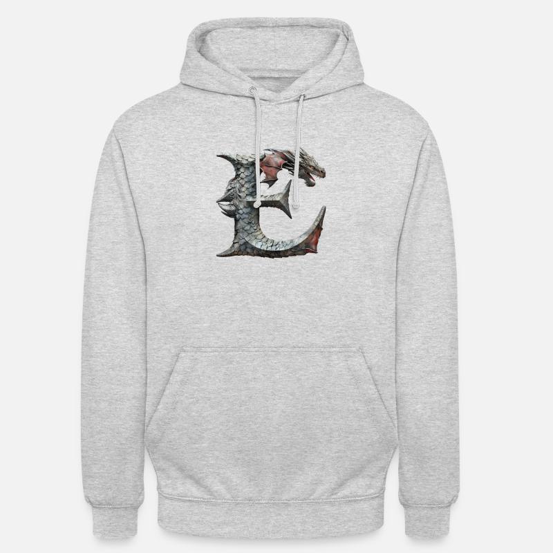 Buchstabe "E" im Drachendesign. - Unisex Hoodie - Hellgrau meliert
