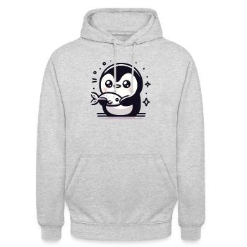 Pinguin fisch - Unisex Hoodie - Hellgrau meliert - Vorne - Alina (178cm) & Michal (187cm)