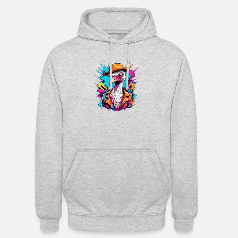 Oiseau autruche avec chapeau - Sweat-shirt à capuche unisexe - gris clair chiné