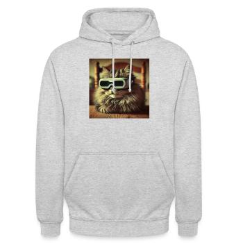 Lazy VR Cat - Unisex Hoodie - Hellgrau meliert - Vorne - Alina (178cm) & Michal (187cm)