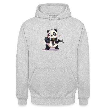 Niedlicher Pandabär bewaffnet. - Unisex Hoodie - Hellgrau meliert - Vorne - Alina (178cm) & Michal (187cm)