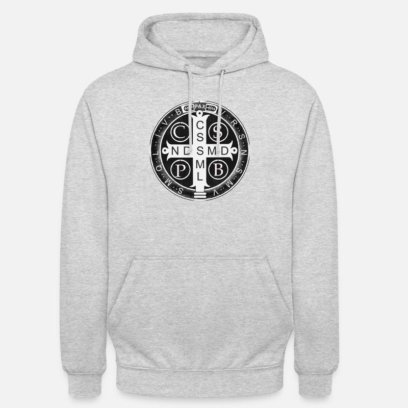 Médaillon Saint Benoît - Sweat-shirt à capuche unisexe - gris clair chiné