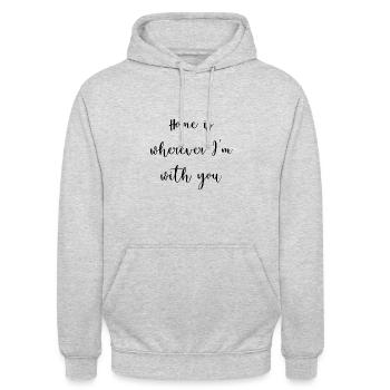 HOME | romantisches Statement - Unisex Hoodie - Hellgrau meliert - Vorne - Alina (178cm) & Michal (187cm)