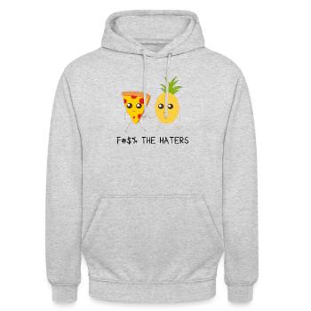 Fuck the Haters - Sweat-shirt à capuche unisexe - gris clair chiné - Devant - Alina (178cm) & Michal (187cm)