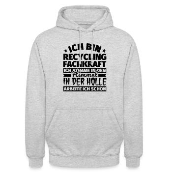 Recycling Fachkraft Geschenk lustig Himmel Hölle - Unisex Hoodie - Hellgrau meliert - Vorne - Alina (178cm) & Michal (187cm)