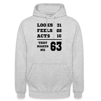 63 JAHRE ALT 63 Geburtstag Opa Lustig - Unisex Hoodie - Hellgrau meliert - Vorne - Alina (178cm) & Michal (187cm)