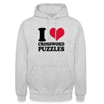 Mots croisés J’adore les mots croisés - Sweat-shirt à capuche unisexe - gris clair chiné - Devant - Alina (178cm) & Michal (187cm)