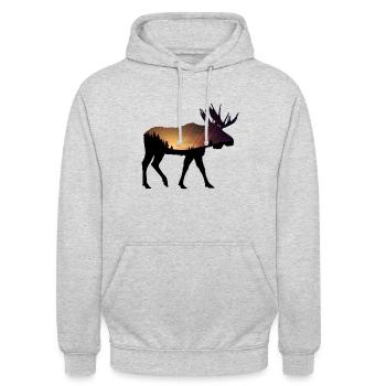 Moose with a orange sunset - Unisex Hoodie - light heather grey - Front - Alina (178cm) & Michal (187cm)
