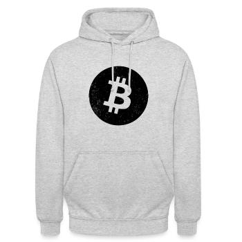 bitcoin grunge - Unisex Hoodie - Hellgrau meliert - Vorne - Alina (178cm) & Michal (187cm)