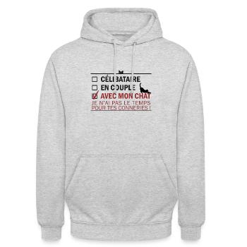 Célibataire, en couple, avec mon chat - Sweat-shirt à capuche unisexe - gris clair chiné - Devant - Alina (178cm) & Michal (187cm)