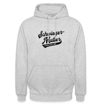Schwiegermutter 2025 Mother in Law Schwiegermama - Unisex Hoodie - Hellgrau meliert - Vorne - Alina (178cm) & Michal (187cm)