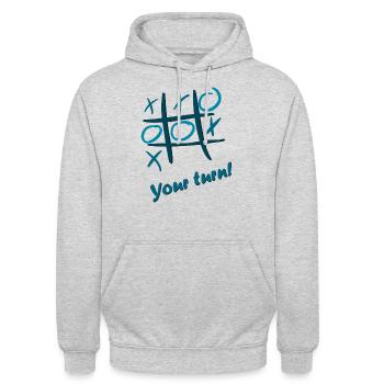 Tic-tac-toe, Trois victoires - Sweat-shirt à capuche unisexe - gris clair chiné - Devant - Alina (178cm) & Michal (187cm)