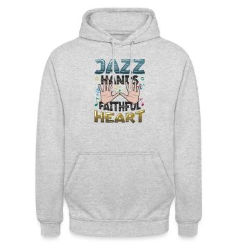 Mains de jazz, cœur fidèle, amateurs de jazz - Sweat-shirt à capuche unisexe - gris clair chiné - Devant - Alina (178cm) & Michal (187cm)