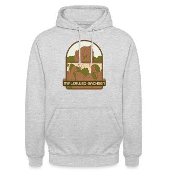Malerweg - Sachsen - Unisex Hoodie - Hellgrau meliert - Vorne - Alina (178cm) & Michal (187cm)