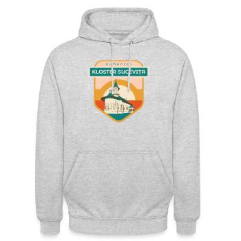 Kloster Sucevita – Rumänien - Unisex Hoodie - Hellgrau meliert - Vorne - Alina (178cm) & Michal (187cm)