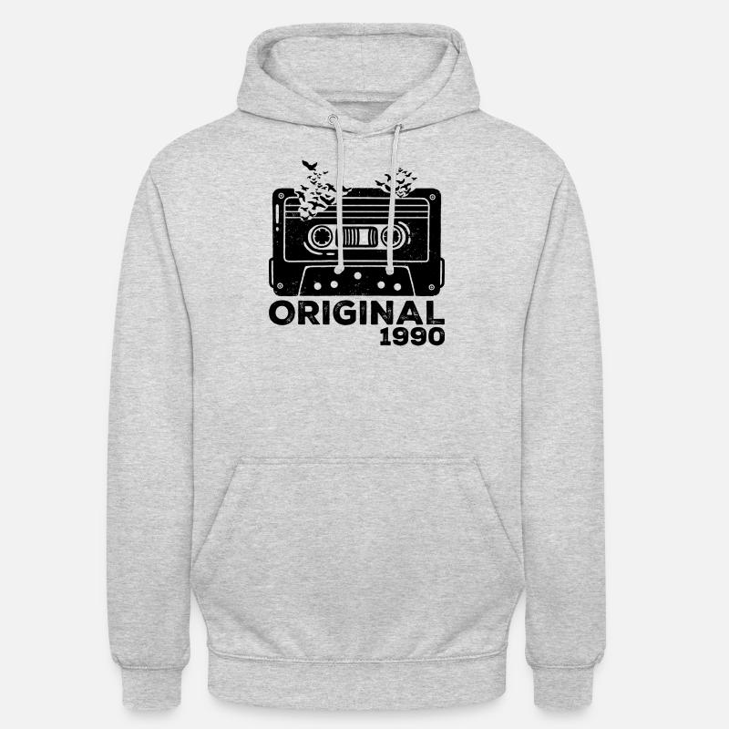 Année de naissance 1990 Cassette 1990 Anniversaire 1990 - Sweat-shirt à capuche unisexe - gris clair chiné