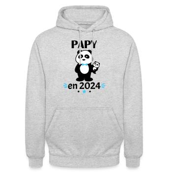 Papy en 2024, annonce grossesse, famille - Sweat-shirt à capuche unisexe - gris clair chiné - Devant - Alina (178cm) & Michal (187cm)