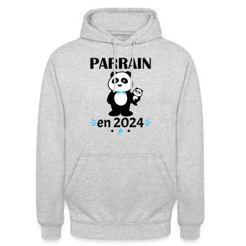 Parrain en 2024, annonce grossesse, famille - Sweat-shirt à capuche unisexe - gris clair chiné - Devant - Alina (178cm) & Michal (187cm)
