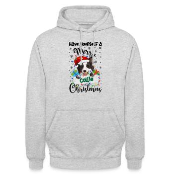 Border Collie Noël Border Collie Cadeaux de Noël - Sweat-shirt à capuche unisexe - gris clair chiné - Devant - Alina (178cm) & Michal (187cm)