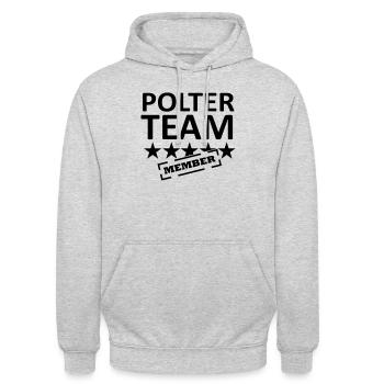 polter team - Unisex Hoodie - Hellgrau meliert - Vorne - Alina (178cm) & Michal (187cm)