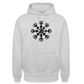 Aegishjalmur, Helm of awe, Schutz & Kraft Amulett, - Unisex Hoodie - Hellgrau meliert - Vorne - Alina (178cm) & Michal (187cm)