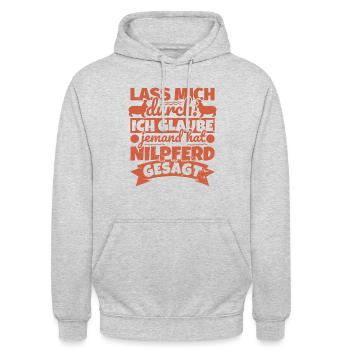 Nilpferd Geschenke lustiger Spruch Nilpferdliebhab - Unisex Hoodie - Hellgrau meliert - Vorne - Alina (178cm) & Michal (187cm)
