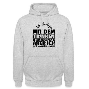 Alkohol lustiger Spruch saufen - Unisex Hoodie - Hellgrau meliert - Vorne - Alina (178cm) & Michal (187cm)