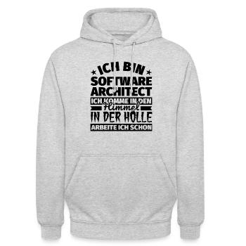 Software Architect Geschenk lustig Himmel Hölle - Unisex Hoodie - Hellgrau meliert - Vorne - Alina (178cm) & Michal (187cm)
