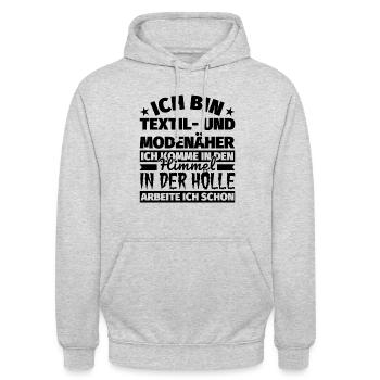 Textil- und Modenäher Geschenk lustig Himmel Hölle - Unisex Hoodie - Hellgrau meliert - Vorne - Alina (178cm) & Michal (187cm)