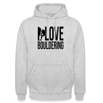 I Love Bouldering Rock Boulder Rock Climber Climbi - Unisex Hoodie - Hellgrau meliert - Vorne - Alina (178cm) & Michal (187cm)
