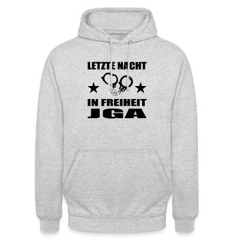 Junggesellenabschied - Unisex Hoodie - Hellgrau meliert - Vorne - Alina (178cm) & Michal (187cm)