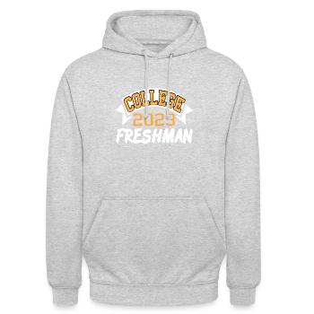 Classe de première année de l’université de 2023 Vie sur le campus - Sweat-shirt à capuche unisexe - gris clair chiné - Devant - Alina (178cm) & Michal (187cm)