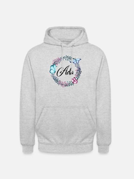 Ada, Navn, Bogstaver, Blomsterkrans, Gave - Hættetrøje unisex - lysegrå meleret