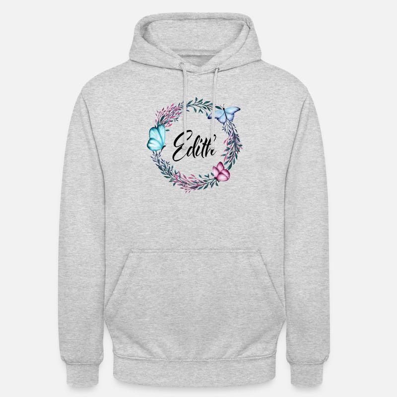 Edith, nom, lettrage, couronne de fleurs, cadeau - Sweat-shirt à capuche unisexe - gris clair chiné