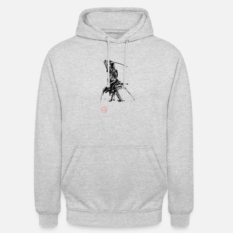 samurai en garde 02 - Sweat-shirt à capuche unisexe - gris clair chiné
