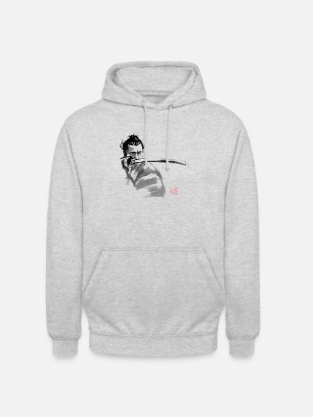 samurai en garde 03 - Sweat-shirt à capuche unisexe - gris clair chiné