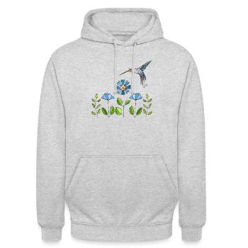 Bunter Vogel - Unisex Hoodie - Hellgrau meliert - Vorne - Alina (178cm) & Michal (187cm)