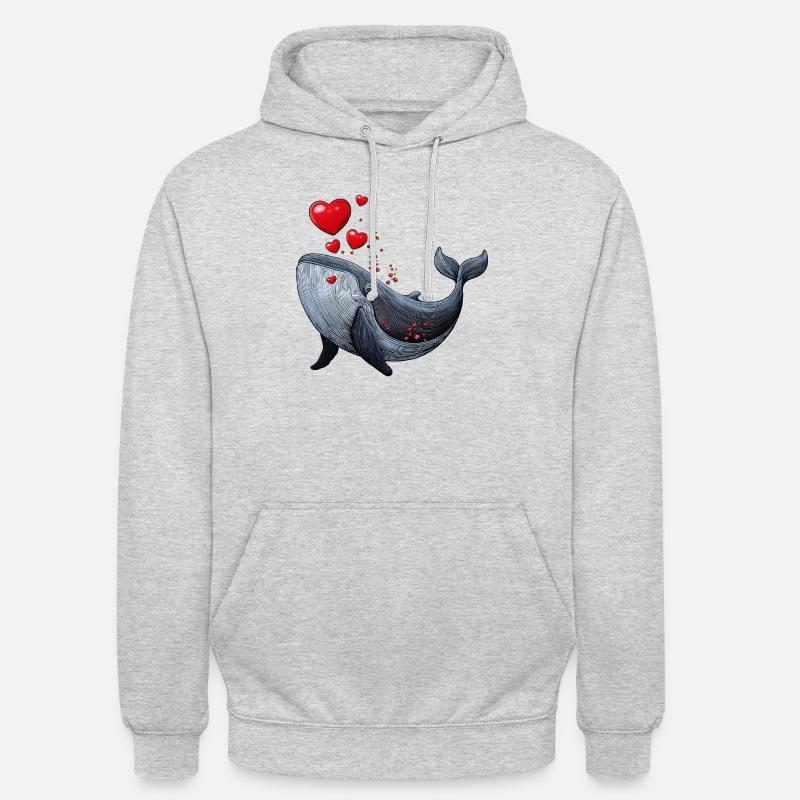 Wal rote Herzen - Unisex Hoodie - Hellgrau meliert