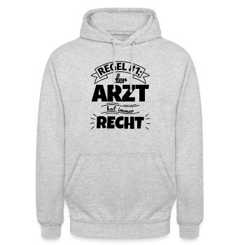 Arzt Geschenke – Hat immer Recht - Unisex Hoodie - Hellgrau meliert - Vorne - Alina (178cm) & Michal (187cm)