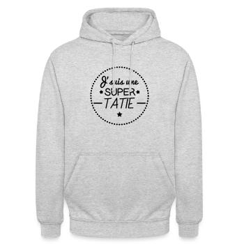 Super tatie, cadeau tante, taty - Sweat-shirt à capuche unisexe - gris clair chiné - Devant - Alina (178cm) & Michal (187cm)