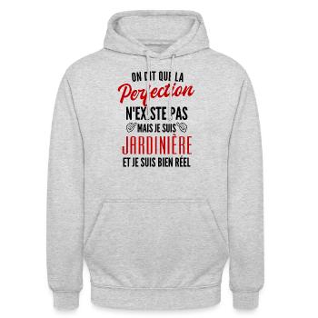 perfection jardinière / cadeau humour jardinière - Sweat-shirt à capuche unisexe - gris clair chiné - Devant - Alina (178cm) & Michal (187cm)