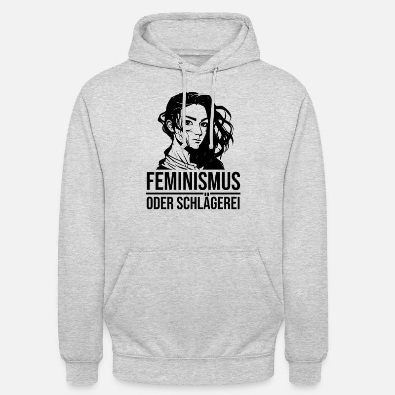 Feminismus oder Schlägerei - Unisex Hoodie - Hellgrau meliert
