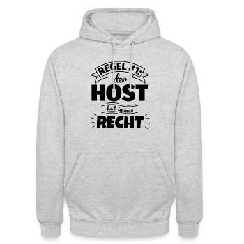 Host Geschenke – Hat immer Recht - Unisex Hoodie - Hellgrau meliert - Vorne - Alina (178cm) & Michal (187cm)
