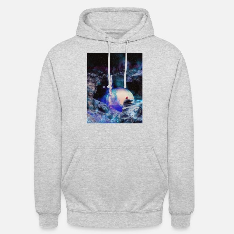 Space Cave avec cascade - Sweat-shirt à capuche unisexe - gris clair chiné