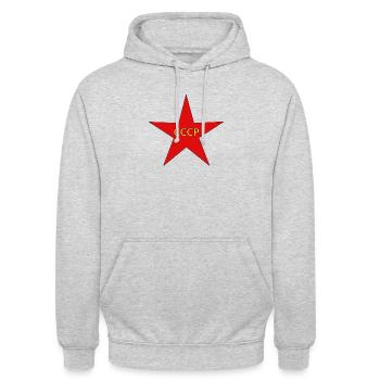 Étoile rouge de l'URSS - Sweat-shirt à capuche unisexe - gris clair chiné - Devant - Alina (178cm) & Michal (187cm)