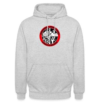 JGA Einsatztruppe (Weiß auf Schwarz) - Unisex Hoodie - Hellgrau meliert - Vorne - Alina (178cm) & Michal (187cm)