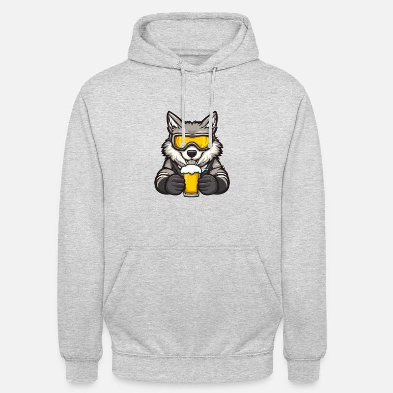 Wolf Apres Ski Bier Comic - Unisex Hoodie - Hellgrau meliert