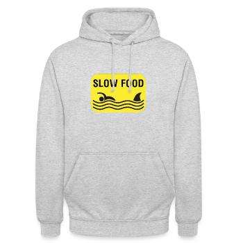 Lustig Slow Food Fast Food Hai Essen Geschenkidee - Unisex Hoodie - Hellgrau meliert - Vorne - Alina (178cm) & Michal (187cm)
