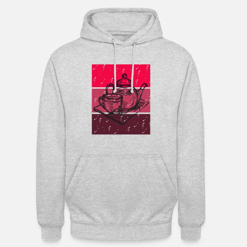 Temps de thé rétro rouge - Sweat-shirt à capuche unisexe - gris clair chiné